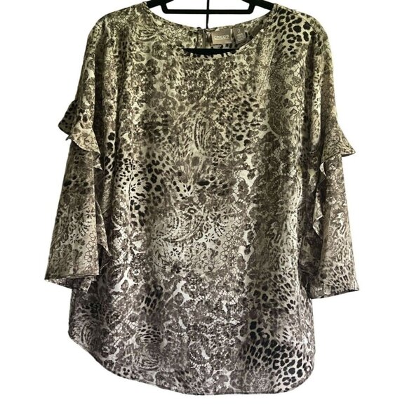 Chico's Tops - Chicos Womens Animal Floral Print Ruffle Sleeve Top Chicos Size 2 Lightweight